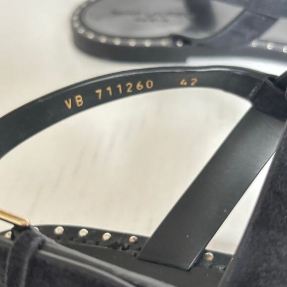 Saint Laurent Cassandra YSL Studded T-Strap Leather Flat Sandals Black Size 42 - Picture 9 of 14